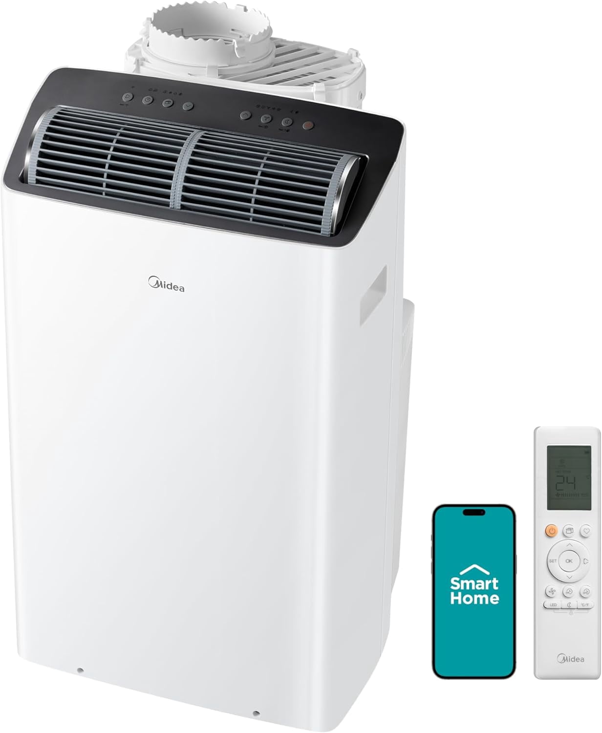 Climatiseur portable Midea Duo 14 000 BTU (12 000 BTU SACC) Inverter, conception à double tuyau, ultra silencieux 42 dB, refroidit jusqu'à 550 pi², blanc
