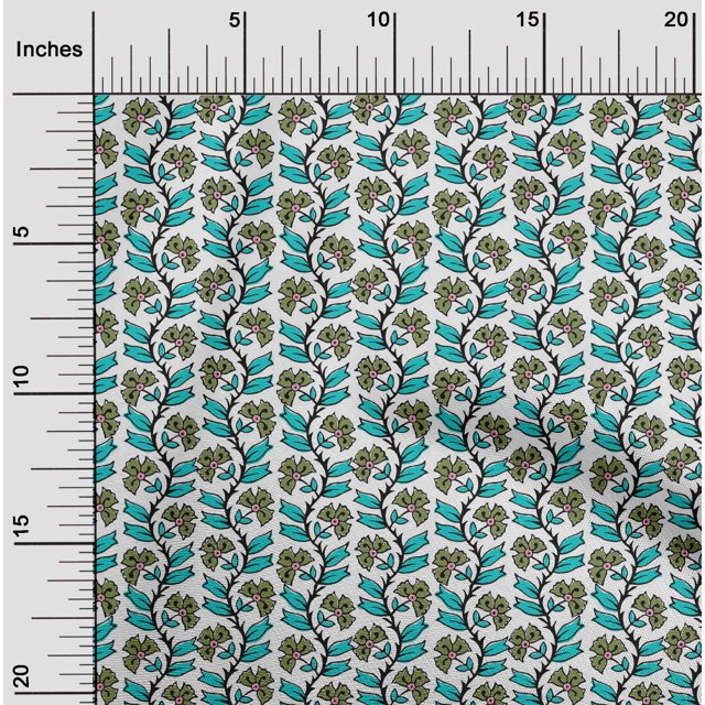 oneOone Polyester Lycra Fabric Leaves & Floral Block Fabric Prints By Yard 56 Inch Wide