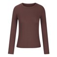 thumbnail image 3 of IROINID Reduced Womens Long Sleeve Tops Fall Stretch Slim Fitted Ribbed T-Shirt Blouse Solid Basic Tops,Coffee, 3 of 5