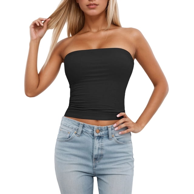 Women's Tube Top Sleeveless Stretchy Camisole Removable Padding Strapless Shirt For Layering And Outerwear