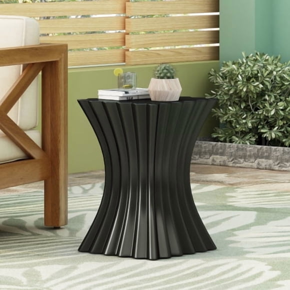 table d'Appoint Extérieure, table d'Appoint à Motif Ondulé, table d'Ornement Décoratif, table de Banc de Jardin en Béton Léger pour Terrasse, Convient aux Terrasses, Balcons, Plages et au Bord de la Piscine, Noir