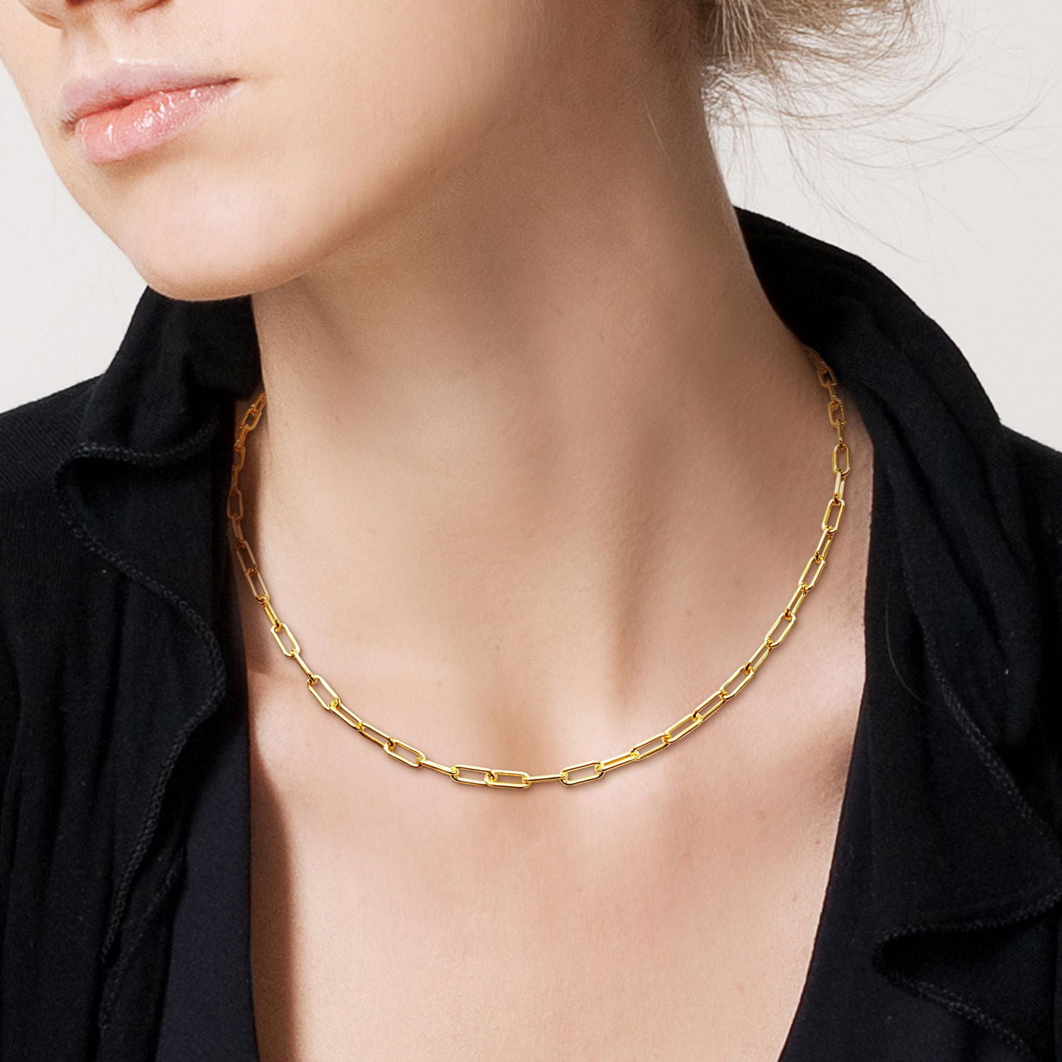 Collier chaîne à maillon ovale de Miabella en Argent Sterling plaqué Or Jaune 18K