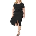 thumbnail image 4 of GRACE & GRANDEUR Robe Grande Taille pour Femmes Nœud Col Rond Manches Courtes Fente Latérale Robe Noire 4X, 4 of 5