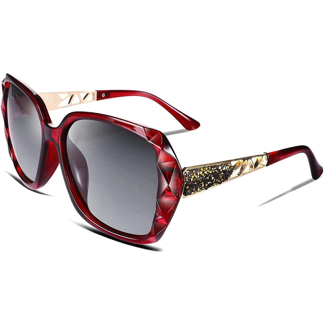 FEISEDY Polarized Women Square Sunglasses Sparkling Composite Shiny Frame B2289