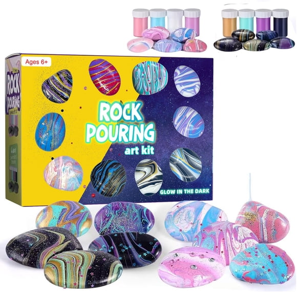 Jindong Rock Painting Art Kit Glow In The Dark Pouring Rock Kit Arts and Crafts for Kids Girls Boys Ages 6 8 8 12 Craft Paint Kits Art Toys Art Birthday for Kids 100ml