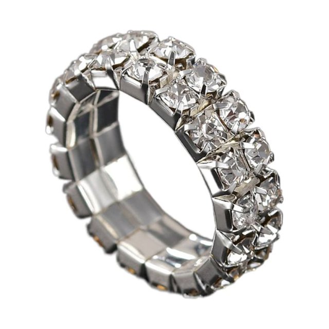 Maytalsory Deluxe Stretch Crystal Ring Unique For Statement Of Love Fashionable Inlaid Ring silver 2 rows 1Set