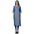 thumbnail image 1 of Moomaya Tunique Droite à Col en V pour Femmes, Manches Roulées, Kurta en Coton Imprimé, 1 of 6