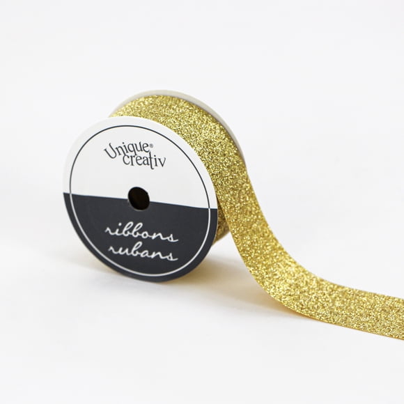 UNIQUE CREATIV Glitter Cut Ribbon, Gold, 25 mm × 4.5 m (1 in × 5 yd)