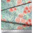 thumbnail image 2 of Soimoi Toile de Velours Vert Feuilles & Fleurs Roses Imprimés par Yard 58 Pouces de Large, 2 of 3