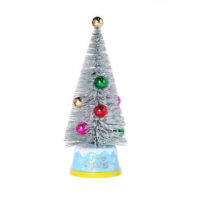 Birdeem Mini Christmas Tree with Flocked Pines Needles, Christmas Ball Ornament, Gift Decoration Tree with Led Lights, Artificial Pre-Lit Christmas Tree for Kitchen
