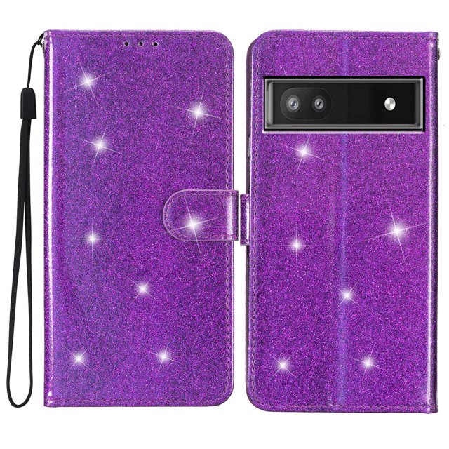 Compatible avec Google Pixel 6A Étui Portefeuille Pailleté avec Poche pour Carte Couverture Rabattable