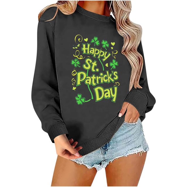 VKOYWKM Chandails de la Saint-Patrick pour Femmes avec Imprimé de Lettres Amusantes, Chandails Amples à Manches Longues et Col Rond Verts