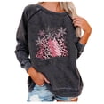 thumbnail image 2 of Meichang Christmas Shirts for Women Pink Leopard Xmas Tree Graphic T Shirts Raglan Long Sleeve Crew Neck Pullover Holiday Distressed Washed Sweatshirts, 2 of 5