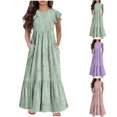 thumbnail image 2 of yoeyez Robes pour Filles Taille 7-8 Robe Fleurie en Coton à Volants à Manches Courtes pour Filles Col Ras du Cou Ample Décontractée Fluide Robe Maxi à Étages avec Poches Robes pour Filles 10-12 Rose,8-9 Ans, 2 of 6