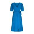 thumbnail image 4 of Robes d'Été pour Femmes 2023 Col en V Portefeuille Manches Bouffantes Boho Robe Midi Taille à Nouer Fendue Décontractée Unie Plage Soleil Robes, 4 of 6