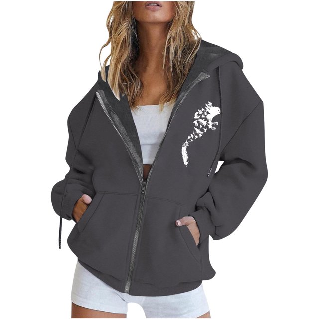 Chandails à Capuche Zippés pour Femmes Rabais de 50 % en Liquidation Mode Fermeture Éclair Col en V Hauts à Enfiler Manches Longues Blouse à Capuche Imprimée Chandail