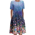 thumbnail image 2 of Robe Maxi pour Femmes Été Bohème à Imprimé à Manches Courtes Robe de Plage Robe Longueur Genou Robe à Manches Courtes en Liquidation, 2 of 5