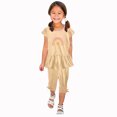thumbnail image 1 of Chemises pour Filles, Ensemble Deux Pièces Été Col Rond Petit Imprimé Manches Courtes Manches Volantes Taille Élastique Pantalon Court, 1 of 5
