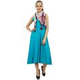 thumbnail image 4 of Bimba Women's Designer Rayon Dress With Pockets Solid Aqua Maxi With Scarf - 26, 4 of 6