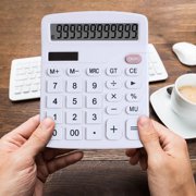 Dvkptbk Desk Calculator Large 12 Digit Display, Power Basic Calculator Desktop, Big Button for Office, Business, Home And School (Grey).
