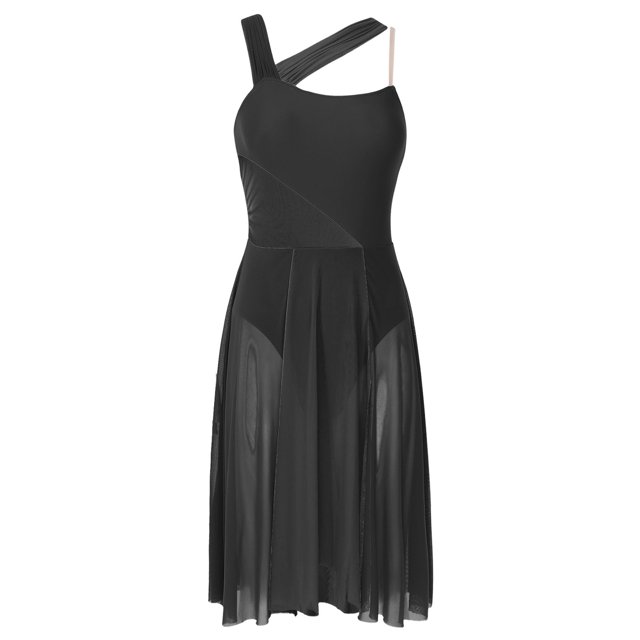 RUNQHUI Robe Justaucorps Sans Manches en Maille à Blocs de Couleur pour Danse Lyrique Contemporaine Moderne pour Femmes Noir TP