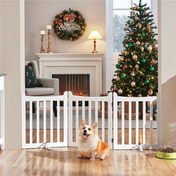 Yaheetech 3 Panel Freestanding Wooden Pet Puppy Fence with 2 Support Feet, White