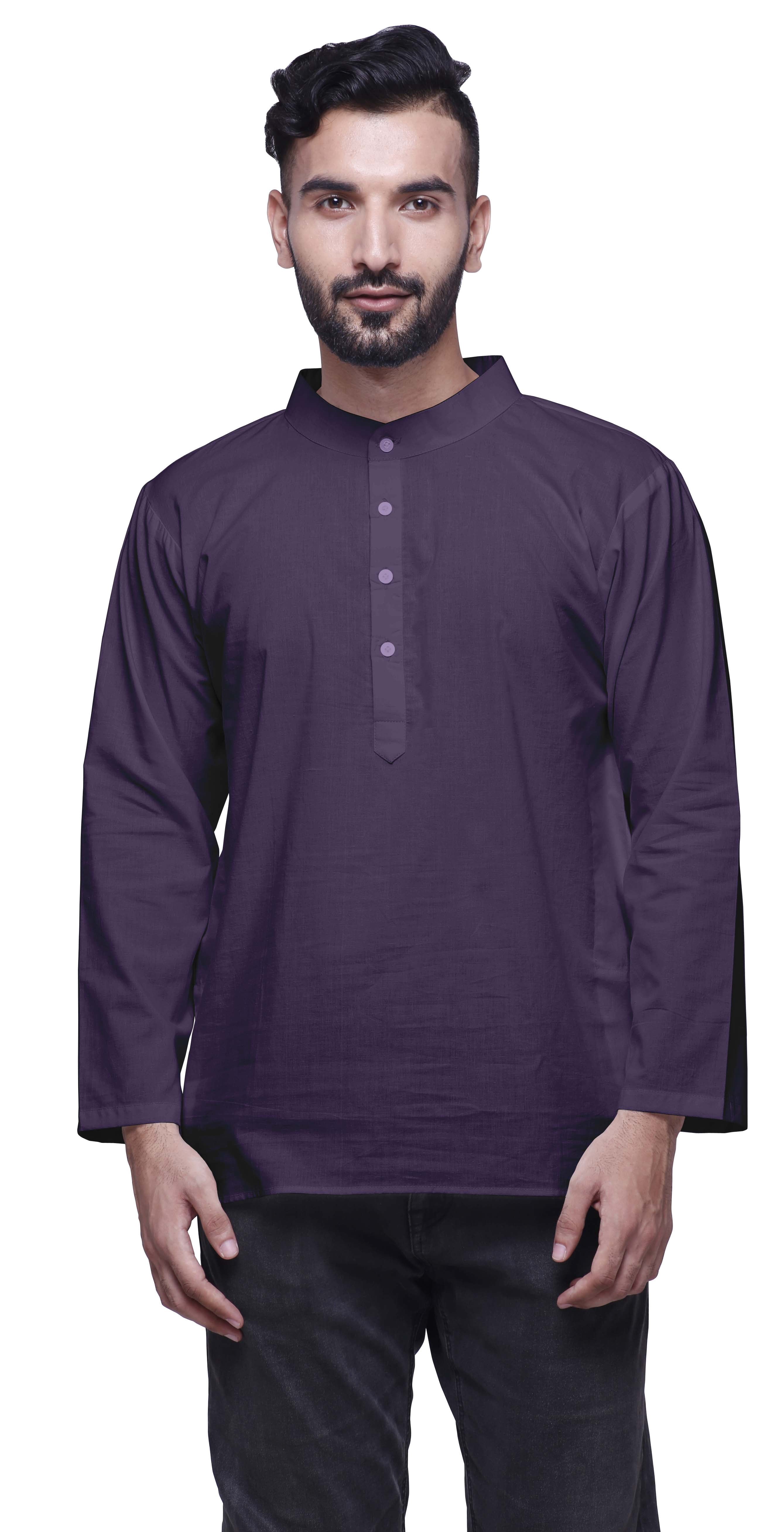 Atasi Long Sleeve Kurta For Men Solid Mandarin Collar Ethnic Shirt