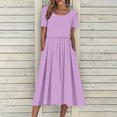 thumbnail image 1 of Robes d'Été pour Femmes 2025 Zeophrasy Robe de Vacances Décontractée pour Femmes, Fête, Quotidien, Plissée, Col Rond, Unie, Manches Courtes, avec Poche, Liquidation à Moins de 5, 1 of 9