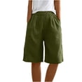 thumbnail image 4 of Timegard Wide Leg Shorts for Women Cotton Linen Elastic Waist Button Loose Solid Color Knee Length Pants, 4 of 7