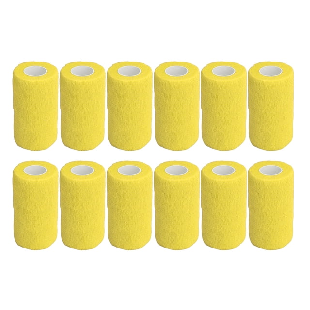 Pet Vet Bandage, 12Pcs Elastic Natural Latex Nonwovens Wrap For Cows For Farm Yellow