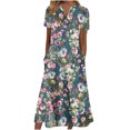 thumbnail image 1 of Cameland Robe d'Été pour Femme Décontractée à Col en V avec Boutons, Manches Courtes, Imprimée, Coupe Évasée, avec Poche, 1 of 4