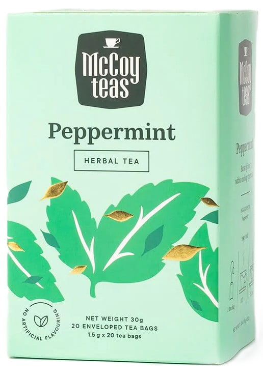 McCoy Teas Peppermint Tea Premium Ceylon Tea from Sri Lanka, 20 Individually Wrapped Double Chamber Tea Bags