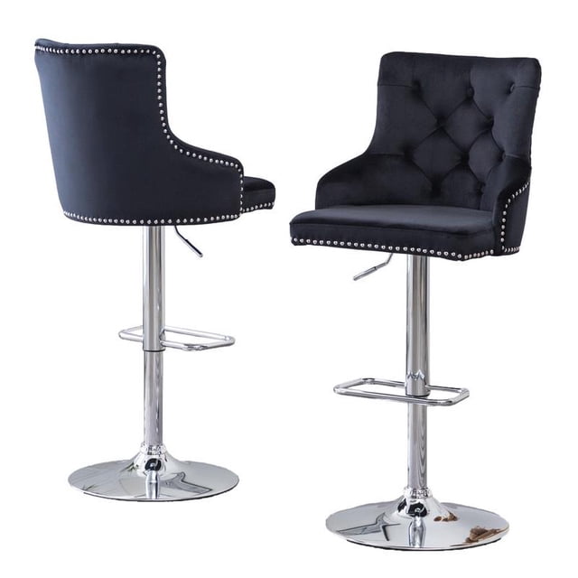 Tabourets de Bar Réglables en Velours Noir avec Sièges Capitonnés (Ensemble de 2)
