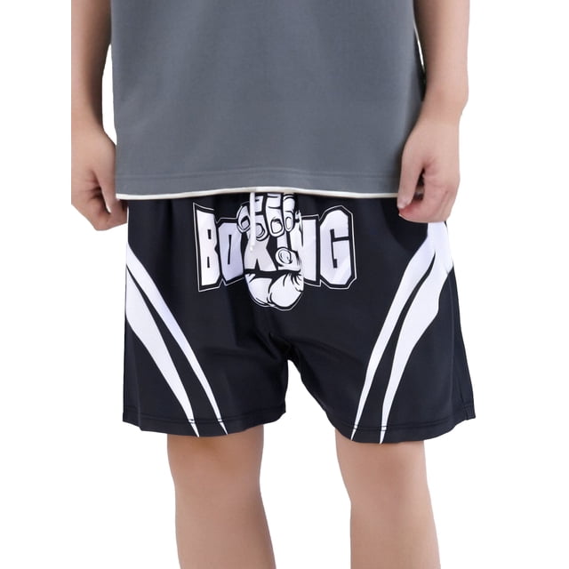 Moggemol Kids Boys Color Block Letter Printed Boxer Shorts Drawstring Elastic Waistband Boxer Trunk Black 16