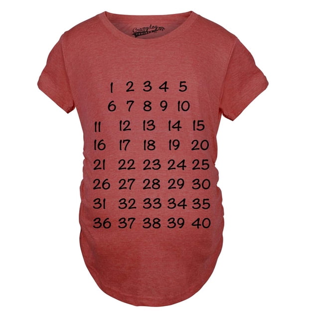 T-shirt de Maternité avec Calendrier, Compte à Rebours, Grossesse, Annonce de Bébé (Rouge Chiné) - TTG