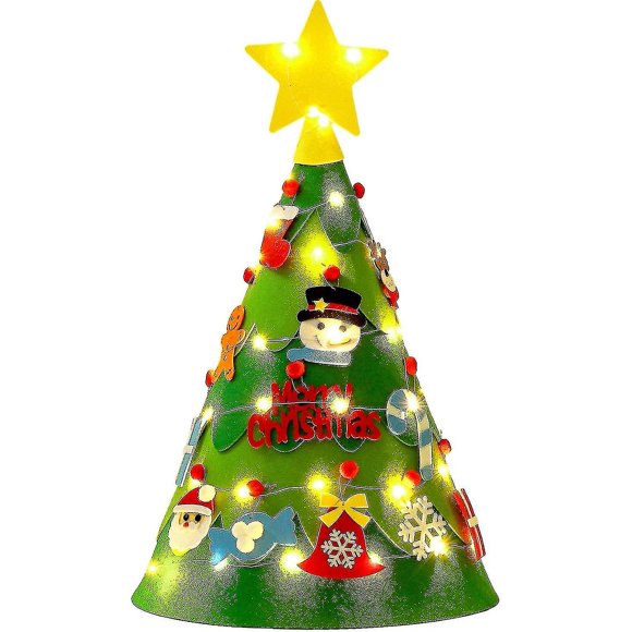 Felt Christmas Tree Cute Diy Xmas Tree With Ornaments String Light For Kids--(Bmatwk)