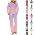 thumbnail image 1 of Sentmoon 2 PCS Womens Night Gowns for Sleeping Crew Neck Womens Pajama Set Relaxed Gradient Color Loungewear with Pockets for Christmas Morning Green S, 1 of 7