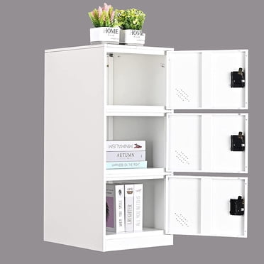 MECOLOR Vertical Single Tier Small Locker with Padlock latche 3 Compartment Storage for Employee,Home,Office,School,Kids