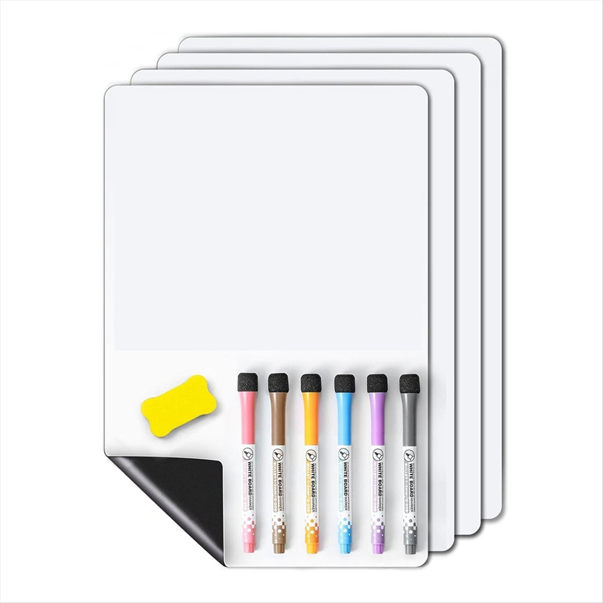 4 PCS Magnetic Dry Erase White Board - Fridge, Wall Magnet Small Whiteboard Stain Resistant Technology, 12 X 8 Inches,4 * whiteboards 6 * pens 1 * brush,White