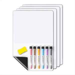 4 PCS Tableau blanc d'effacement magnétique - Réfrigérateur, Magnet mural technologie de protection contre les taches, 12 X 8 Des pouces,4 * tableaux blancs 6 * stylos 1 * brosse, blanc