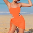 thumbnail image 2 of Girls Swimsuit Adjustable Straps Round Neckline Solid Color Bathing Suit with Cut Out Design and Matching Silk Scarf, 2 of 5