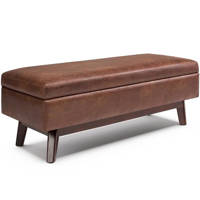 Allora 48" Faux Leather Mid Century Storage Ottoman in Saddle Brown