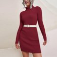 thumbnail image 2 of WTXUE Robe à Manches Longues, Robe Chandail Tricotée à Col Roulé pour Femmes Automne Hiver à Manches Longues, Robes Rouges pour Femmes, Rouge TG, 2 of 4