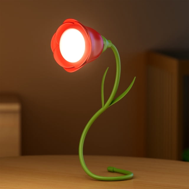 Unique Wireless Flower Desk Lamp Flexible Gooseneck Rechargeable LED Lamp With USB Charging Port 3 Color Modes And Stepless Dimming For Office Desk Decor
