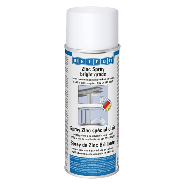 WEICON Zinc Spray Bright Grade | 400 ml | Rust protection, heat-resistant | Primer for Metal | Fast Drying | Galvanizing colour