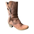 thumbnail image 2 of LSLJS Bottes à Lacets Mode pour Femmes Rétro Western Cowboy Bottes en Tricot Décontractées Chaudes à Talons Bas Bottes Mi-Mollet, Bottes Plates pour Femmes, Bottes pour Femmes, 2 of 5