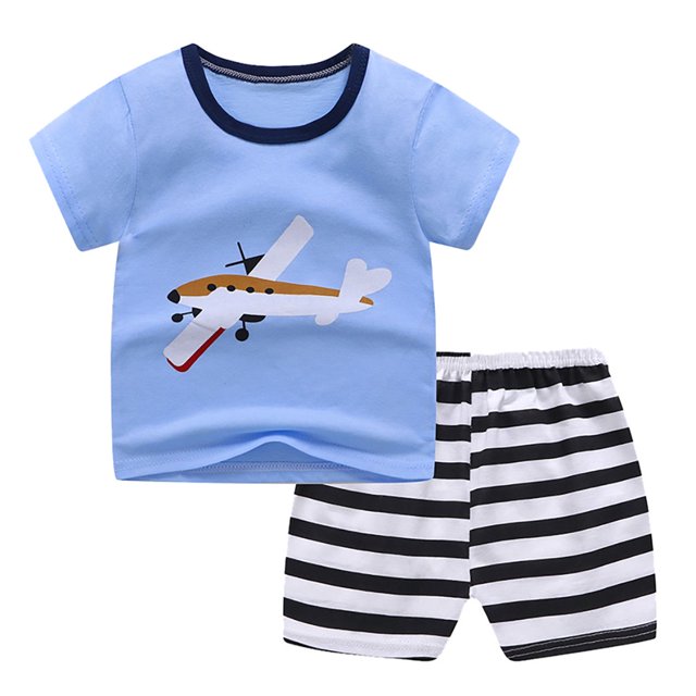 LSLJS Toddler Baby Boy Clothes Cartoon Print Pattern Short Sleeve Tops+ Casual Shorts Summer Outfits Set