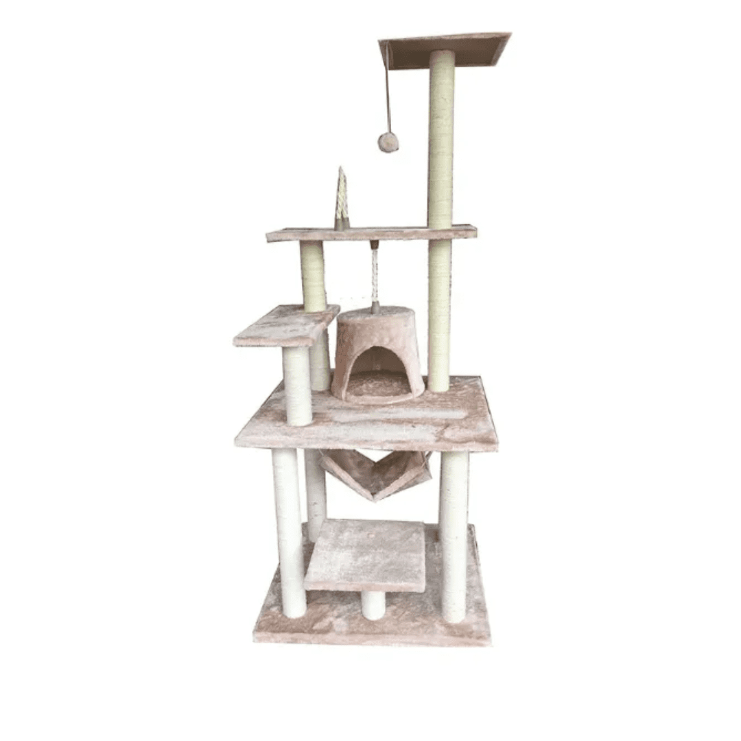 iPet 65 Inch Cat Tree Condo Teepee Cat Furniture Pet House Cat Exercise Tree in Beige