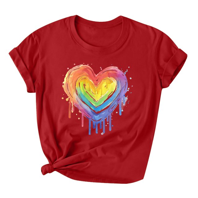 RKSTN Chemise de Fierté pour Femmes LGBT Coupe Ample Décontractée Tops Égalité Inspirante Été Mignon Cœur Imprimé Manches Courtes Col Rond Chemise de Fierté
