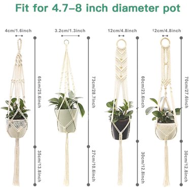 Cintres pour Plantes en Macramé, Panier Porte-Plantes en Macramé 4 Pcs avec 4 Crochets Suspendus, Cintres pour Plantes en Macramé Tissés à la Main pour Déco de Jardin Intérieur Extérieur